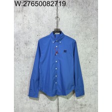 [사슬공장] 미우미우 SS25 뒷면 단추 디자인 단색 긴팔 셔츠 블루