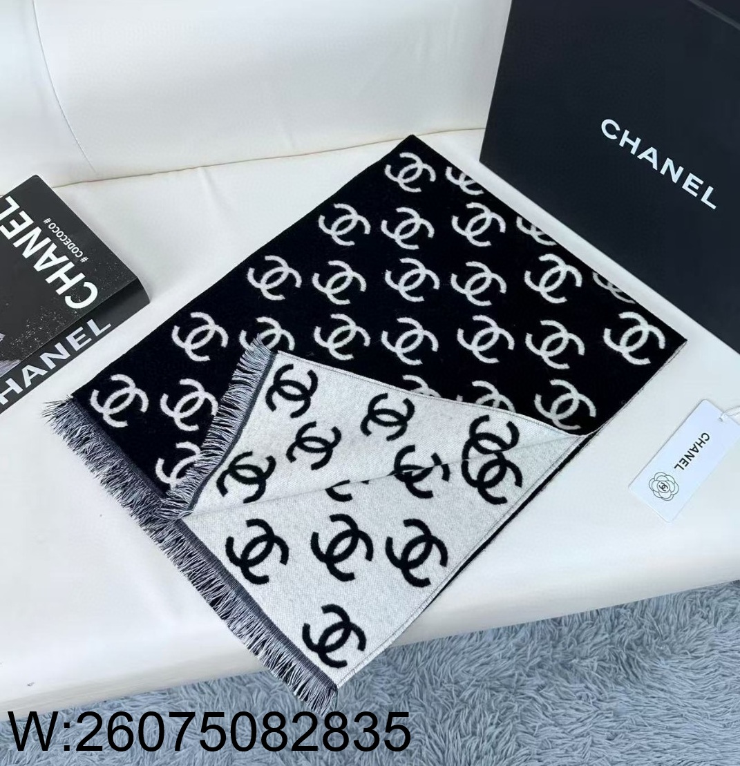 AGG 샤넬 CC로고 올 오버 양털 스카프 180*35cm 블랙