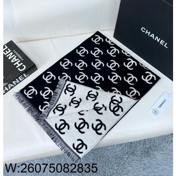 AGG 샤넬 CC로고 올 오버 양털 스카프 180*35cm 블랙