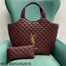 Pomegrante 생로랑 퀼트 처리된 램스킨 소재의 ICARE 맥시 쇼퍼백 와인 698651 38*8*43cm