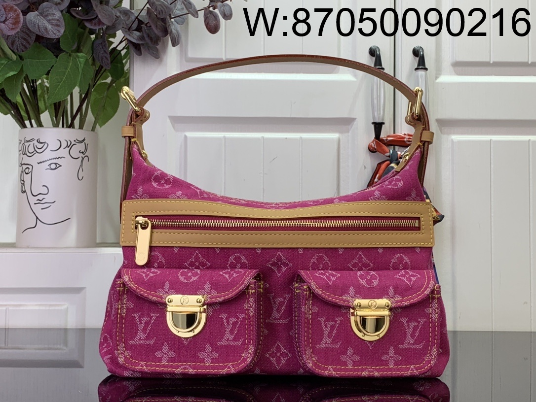 [88factory] 루이비통 빈티지 데님 백 M44464 30*10*19cm 자홍색