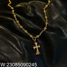 AGG 크롬하츠 큐빅 십자가 골드 목걸이 60cm