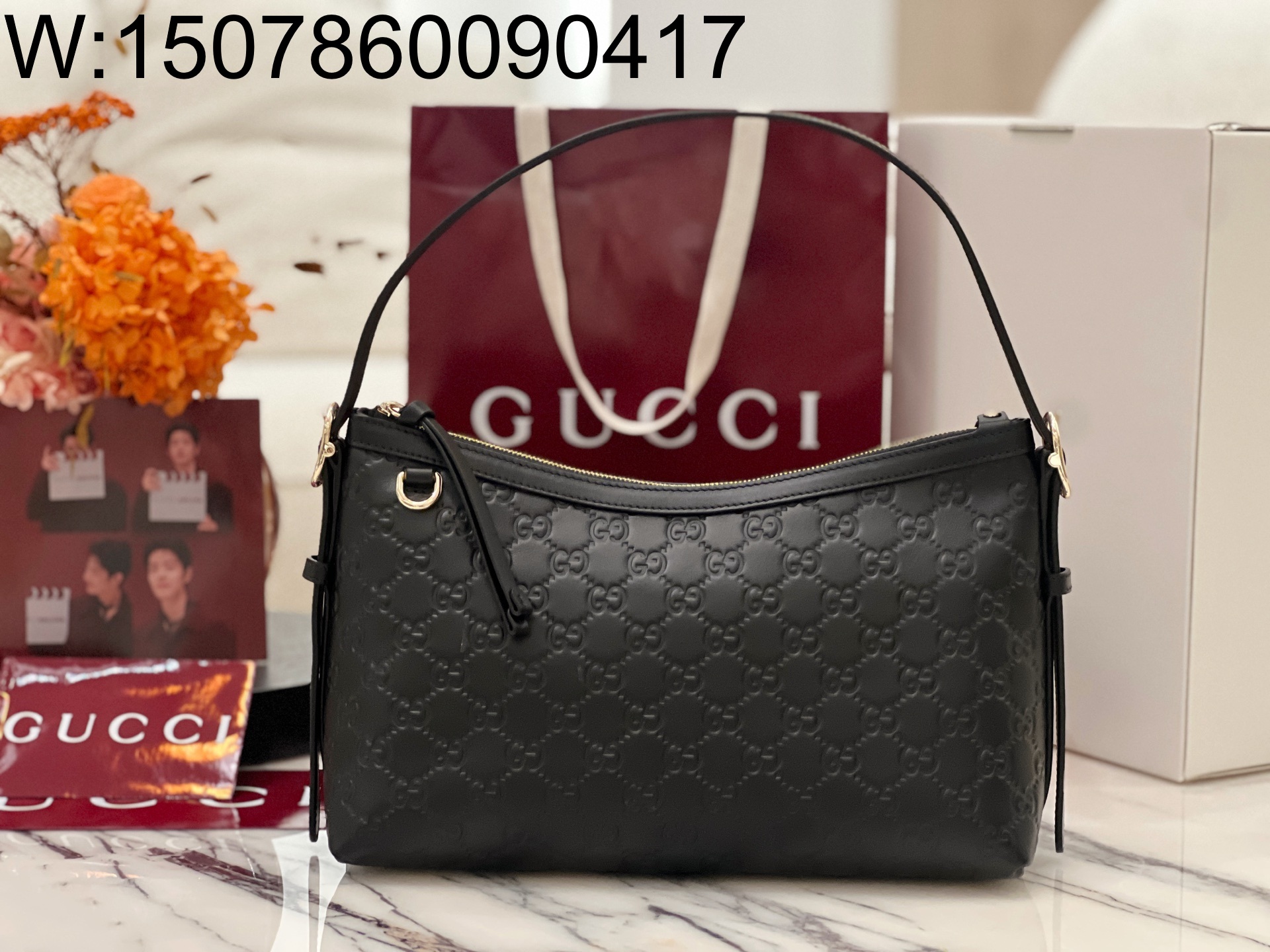 [JHL] 구찌 GG 엠블럼 미디엄 숄더백 블랙 GG 레더 847449 30*19*11cm