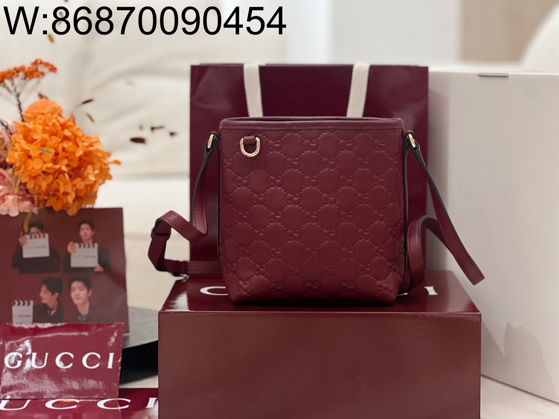 [JHL] 구찌 GG 엠블럼 나노 버킷백 847090 18*18*8cm 와인 GG 레더