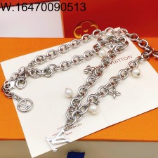 AGG 루이비통 LV 진주 펜던트 체인 목걸이 실버