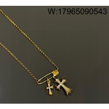 AGG 크롬하츠 옷핀 더블 십자가 목걸이 골드