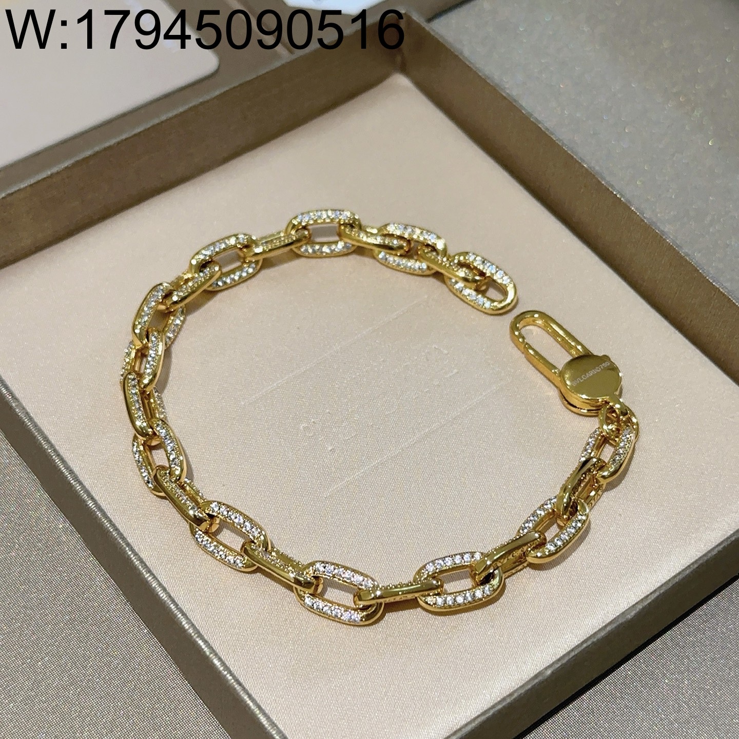 AGG 불가리 큐빅 체인 팔찌 골드