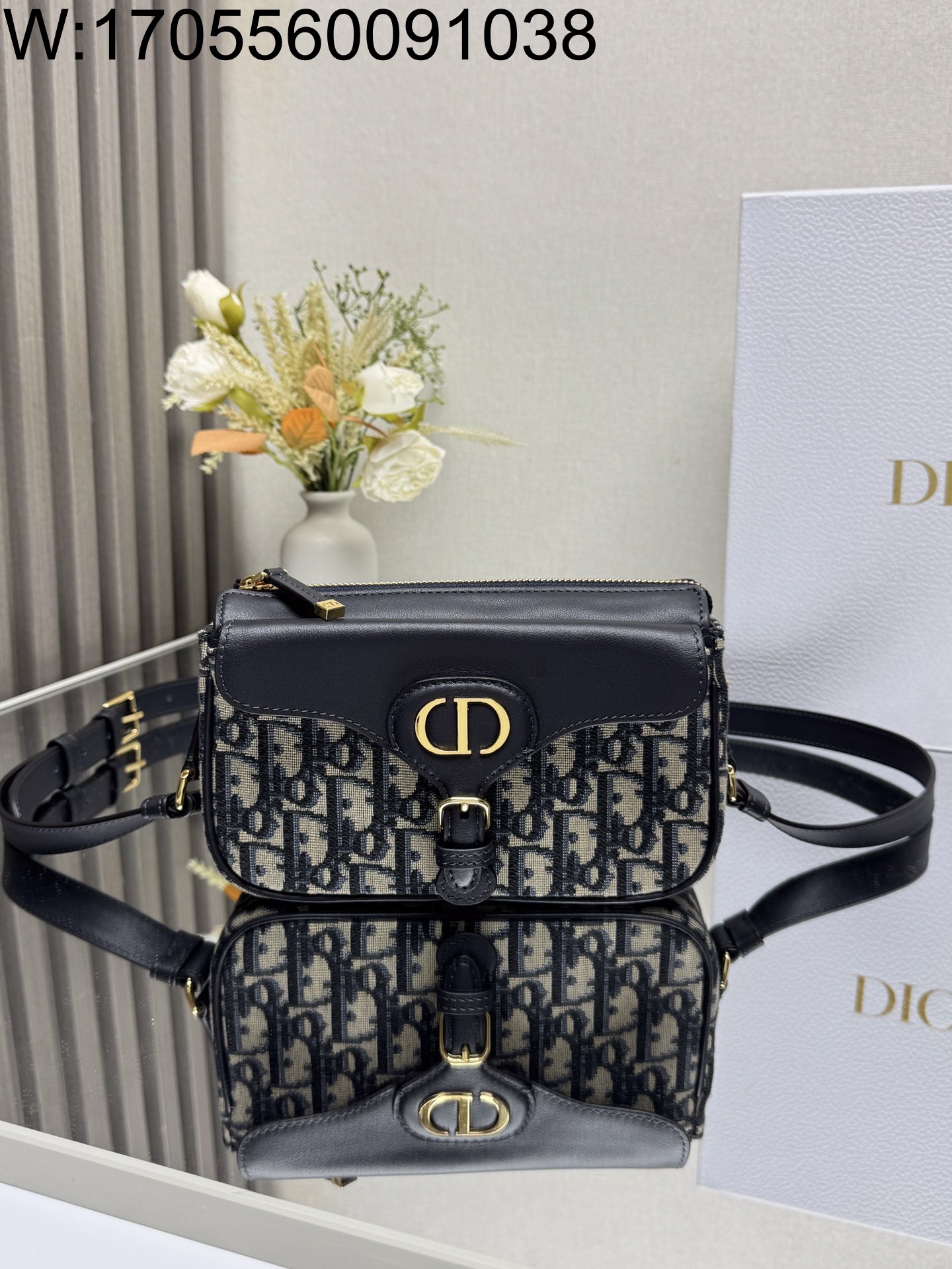 [JHL] 디올 CD 지퍼 숄더백 자카드 블루 20*13.5*5.5cm