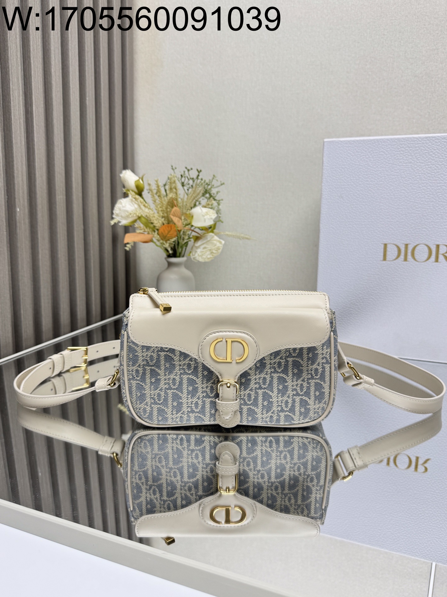 [JHL] 디올 CD 지퍼 숄더백 자카드 블루 라피아 20*13.5*5.5cm