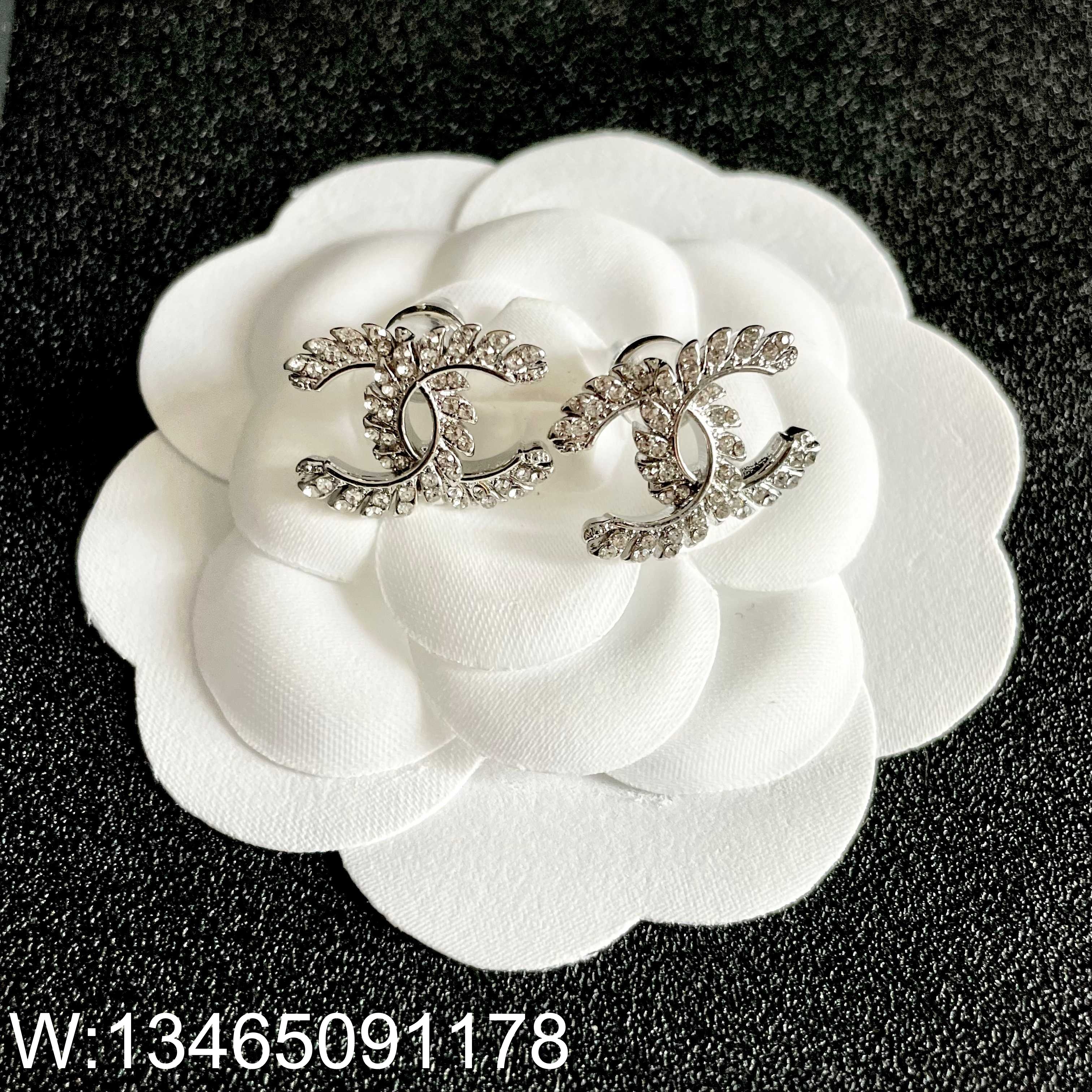 AGG 샤넬 풀큐빅 CC로고 귀걸이 실버