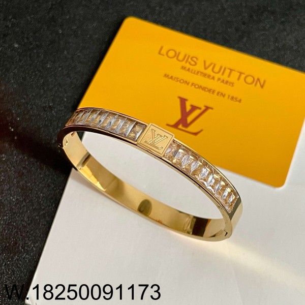 AGG 루이비통 LV 각인 수정 큐빅 팔찌 골드