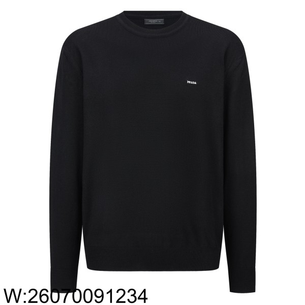 [잔디집2] 프라다 미니 모노그램 자수 단색 니트 블랙