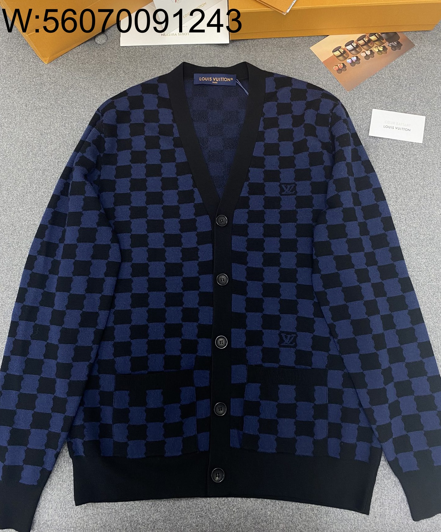 TJ공장 루이비통 양털 다미에 가디건 다크 블루