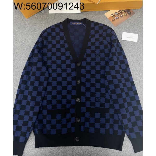 TJ공장 루이비통 양털 다미에 가디건 다크 블루