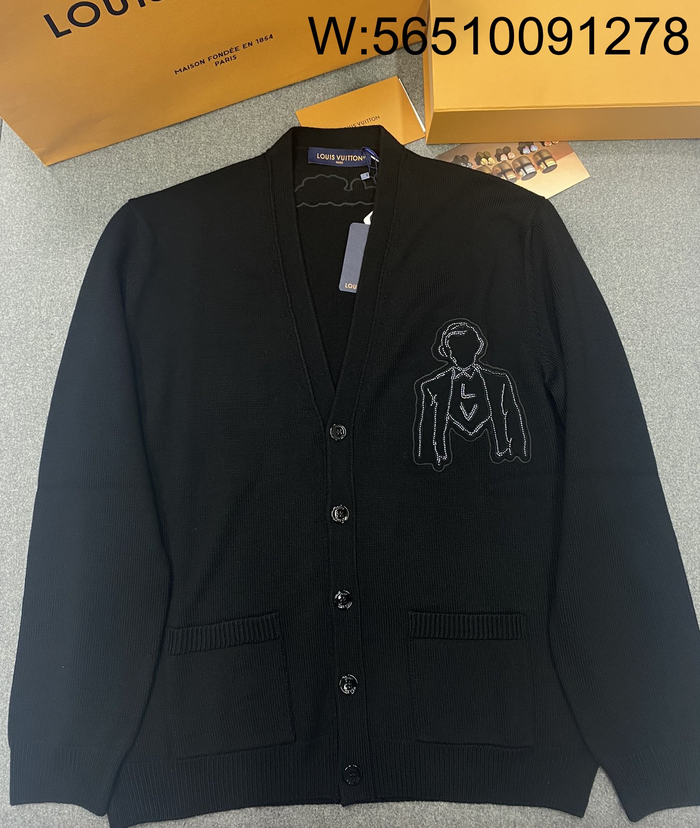 TJ공장 루이비통 구슬 인물 자수 가디건 블랙