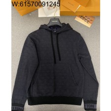 TJ공장 루이비통 로고 자카드 양털 니트 후드티 차콜