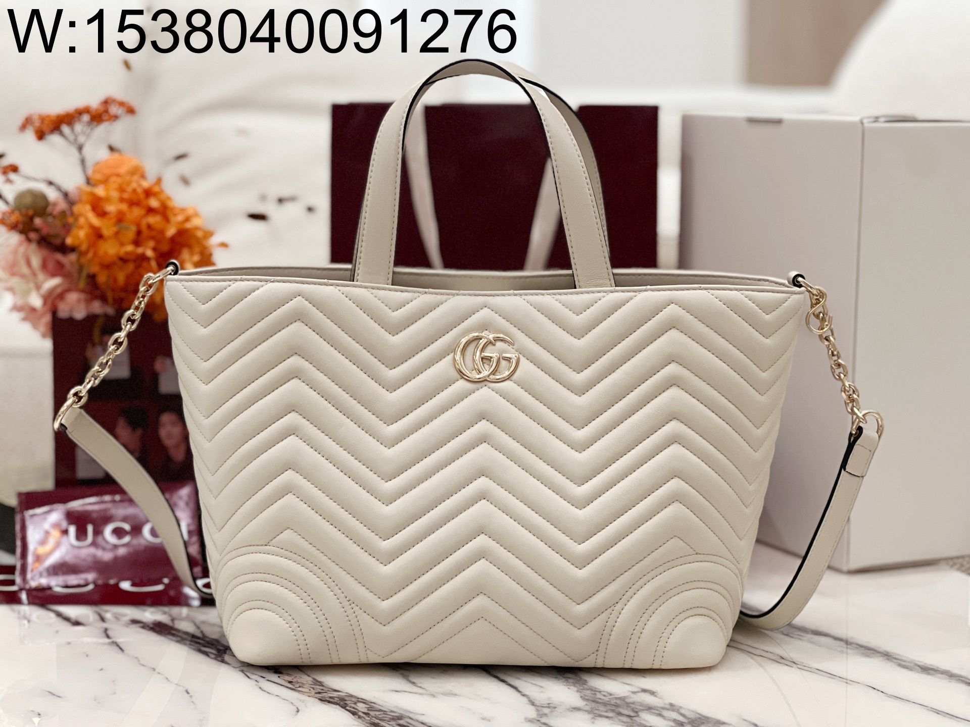 [JHL] 구찌 GG 마몽 미디엄 토트백 화이트 847387 28*39*24cm