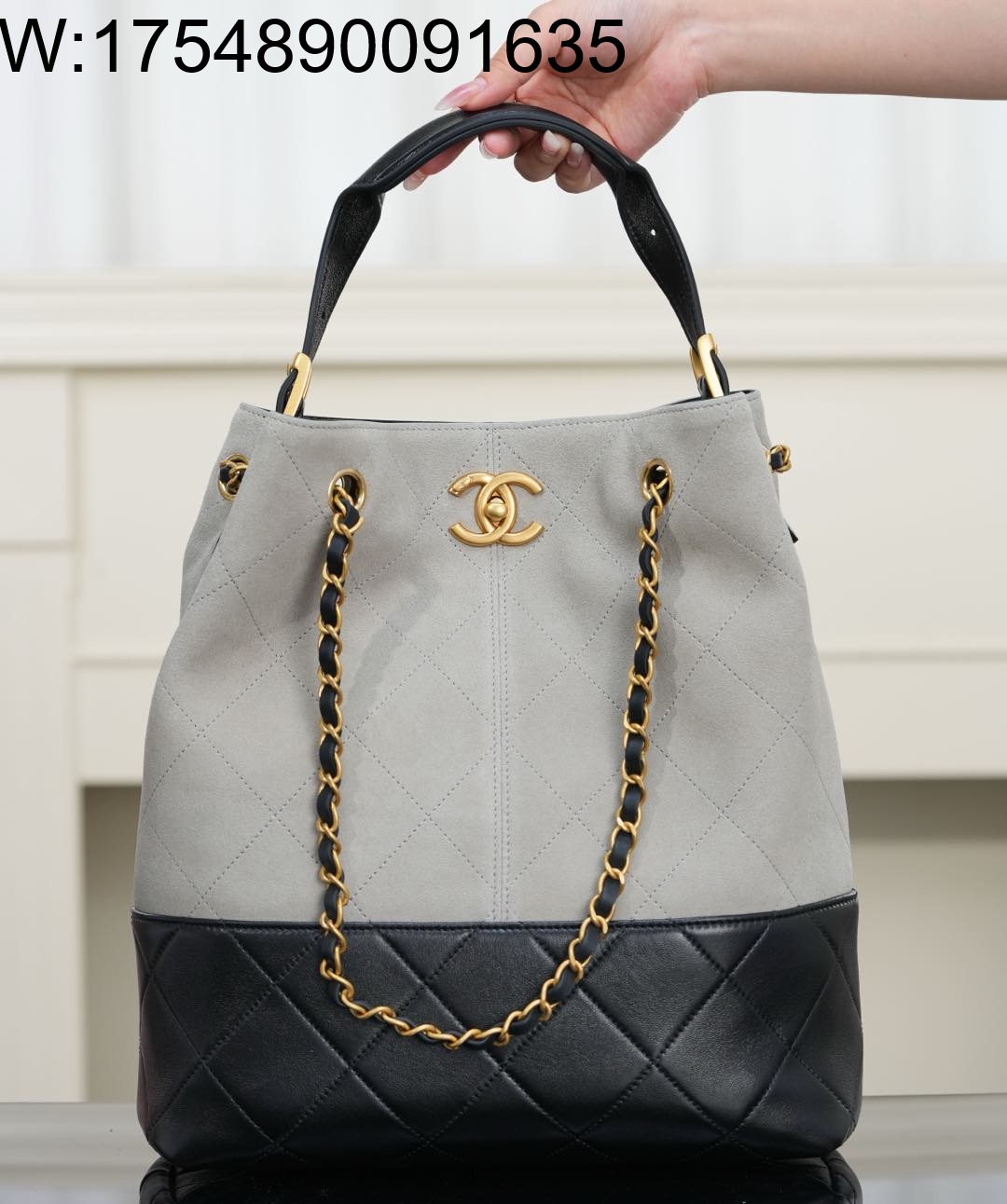 [JD] 샤넬 25A 버킷백 체인 골드 메탈 이음 그레이 33*29*11cm