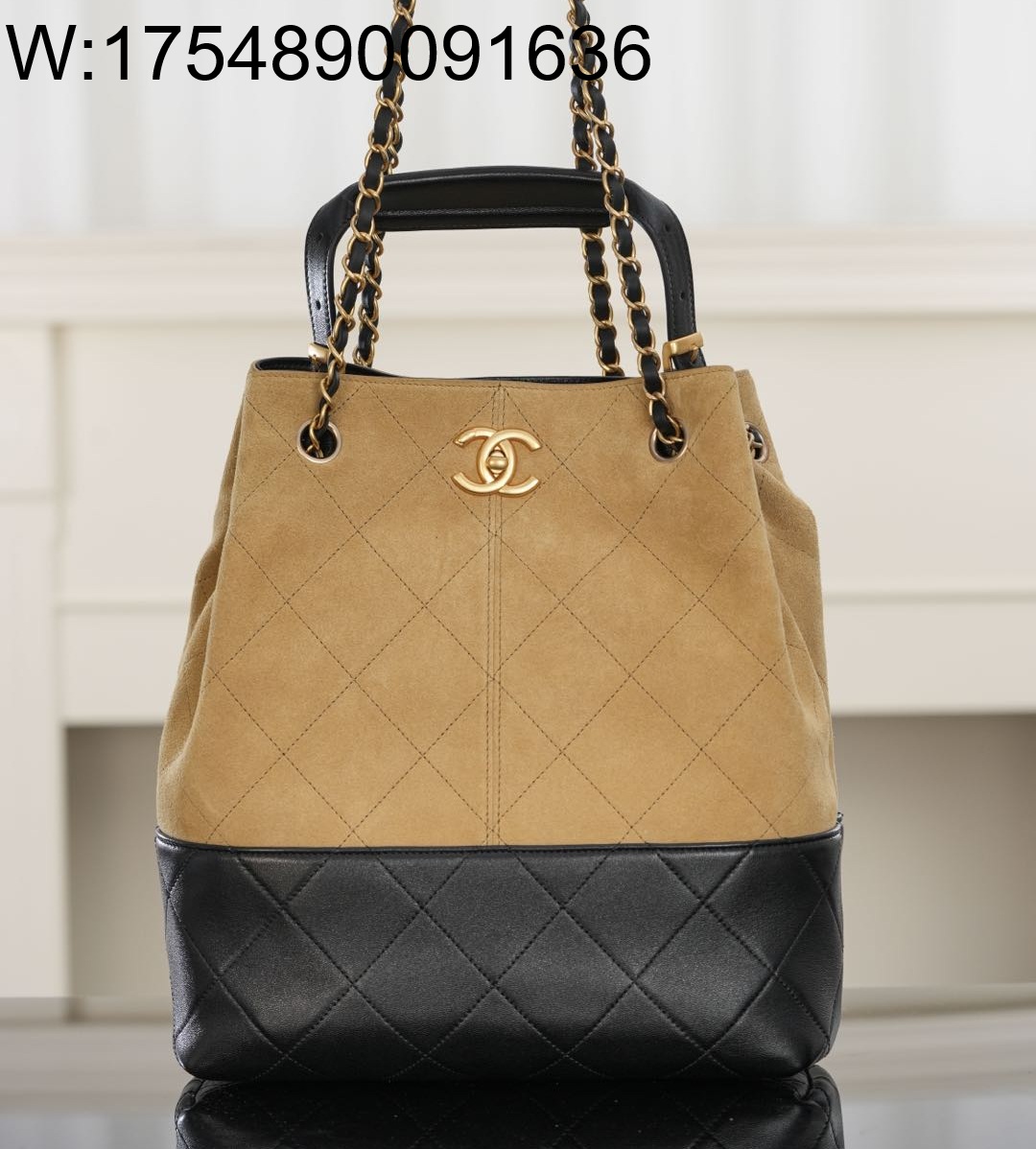 [JD] 샤넬 25A 버킷백 체인 골드 메탈 이음 카키 33*29*11cm