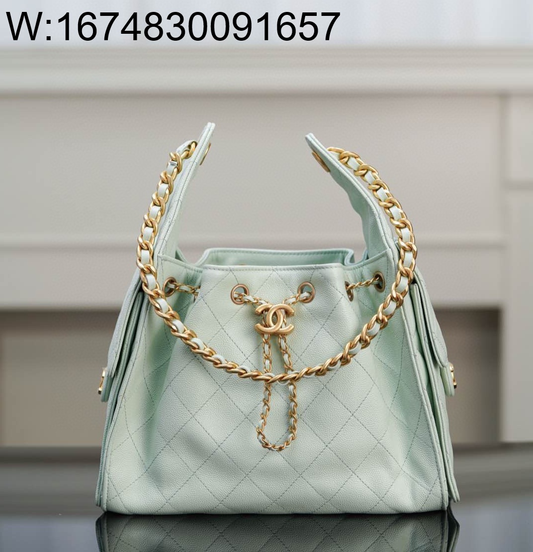 [JD] 샤넬 25 스몰 핸드백 그레인드 카프스킨 골드 메탈 라이트 그린 30*26*14cm