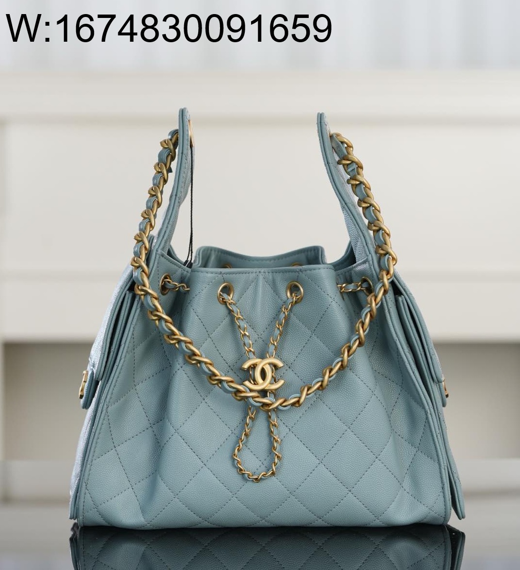 [JD] 샤넬 25 스몰 핸드백 그레인드 카프스킨 골드 메탈 스카이 블루 30*26*14cm