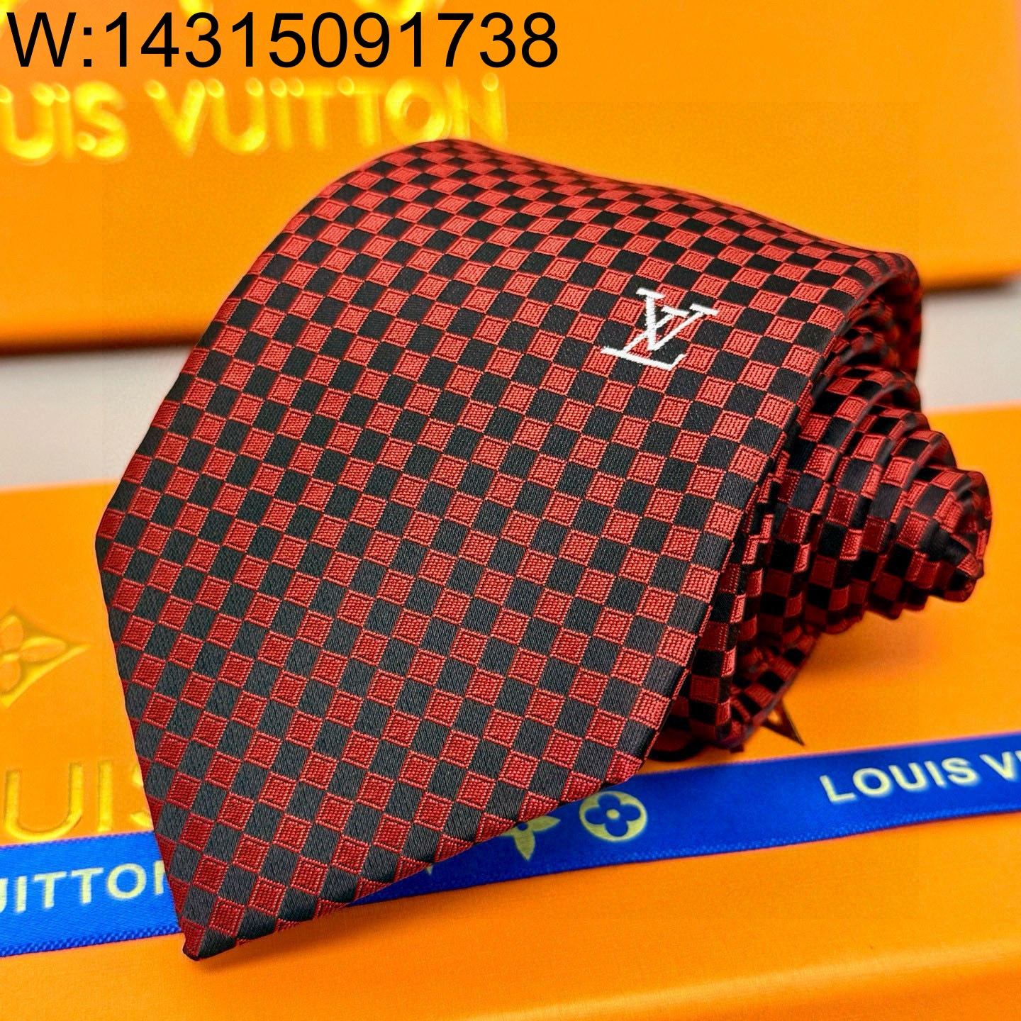 AGG 루이비통 LV 다미에 넥타이 레드 M78752