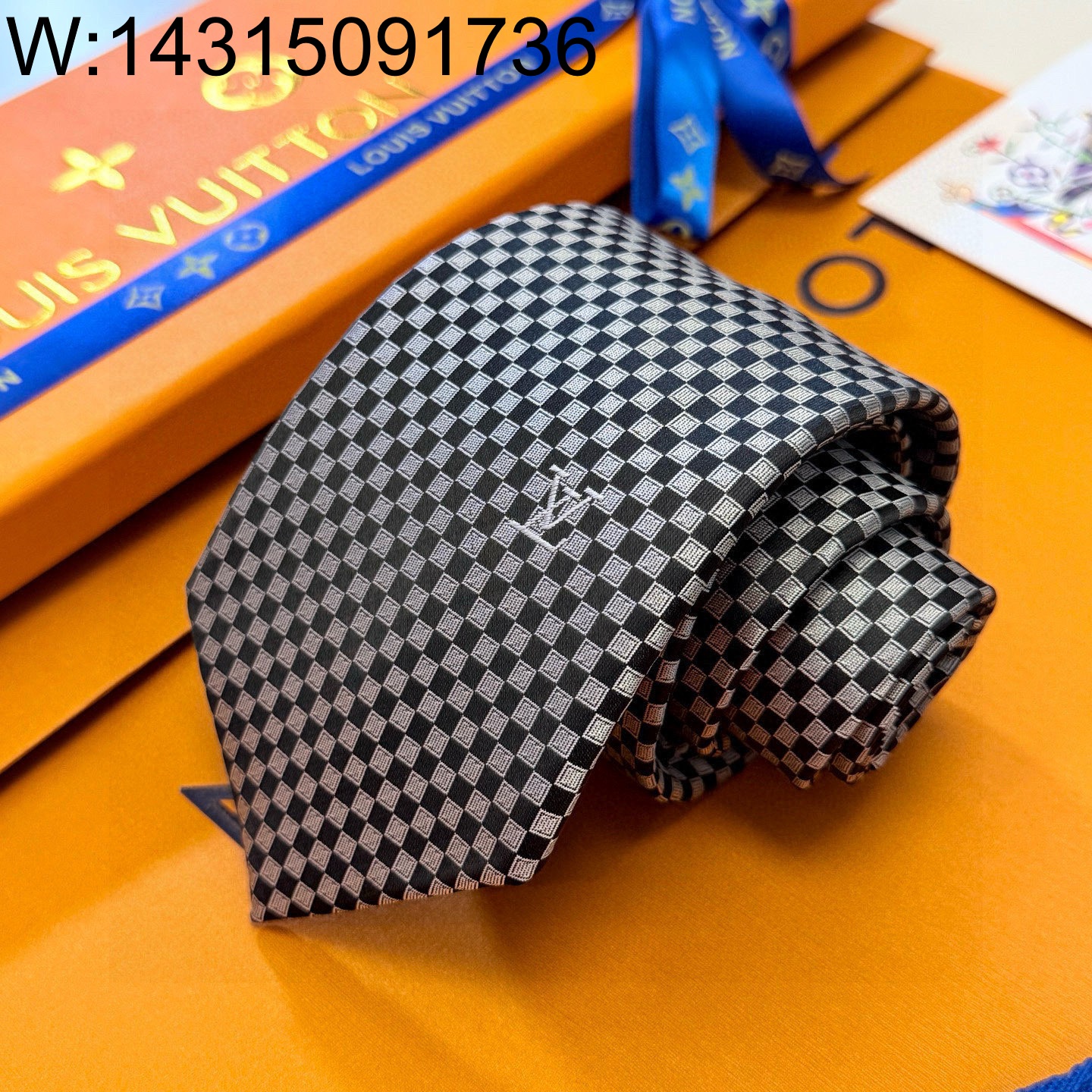 AGG 루이비통 LV 다미에 넥타이 그레이 M78752