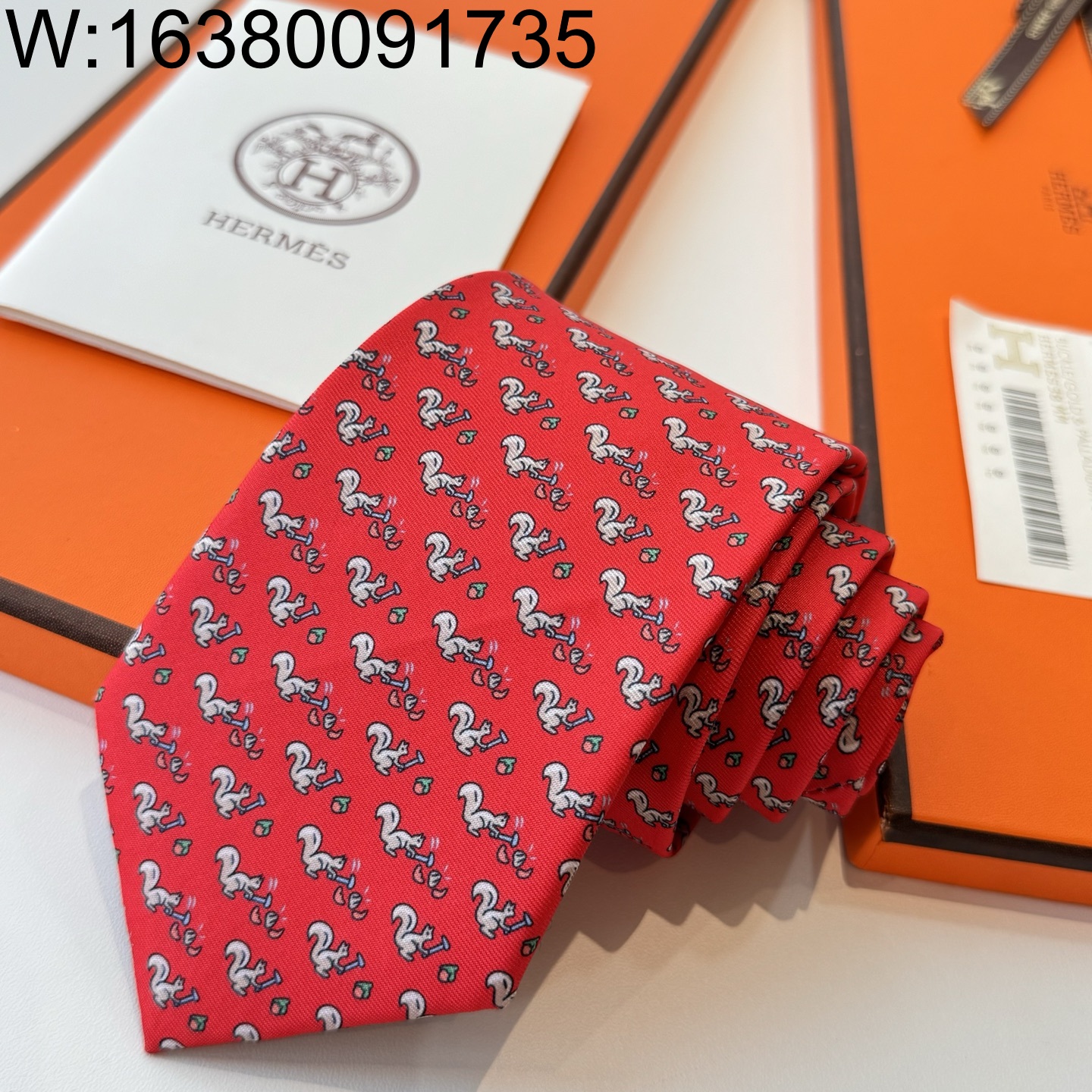 AGG 에르메스 다람쥐 실크 넥타이 레드