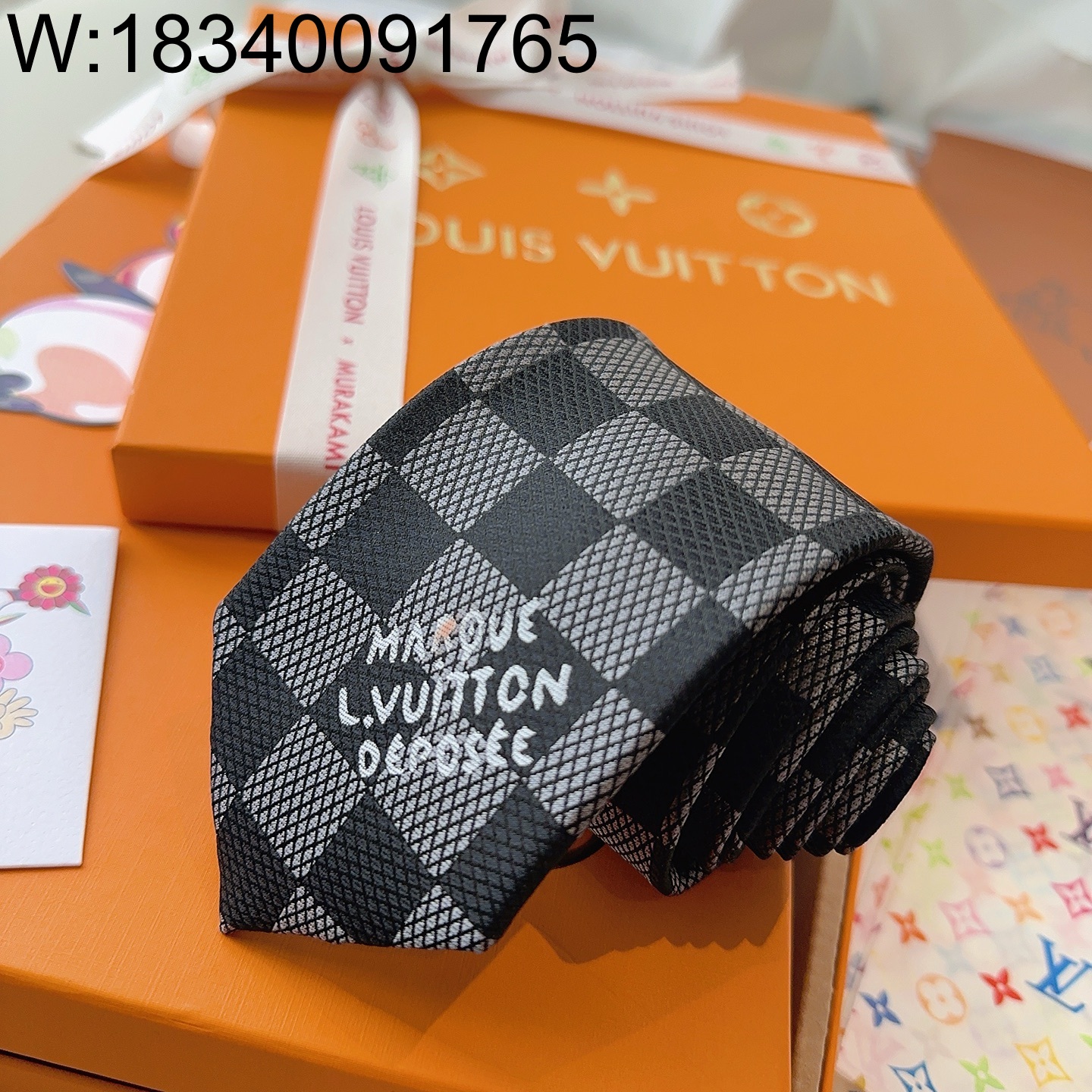 AGG 루이비통 모노그램 점보 다미에 넥타이 블랙 M93397