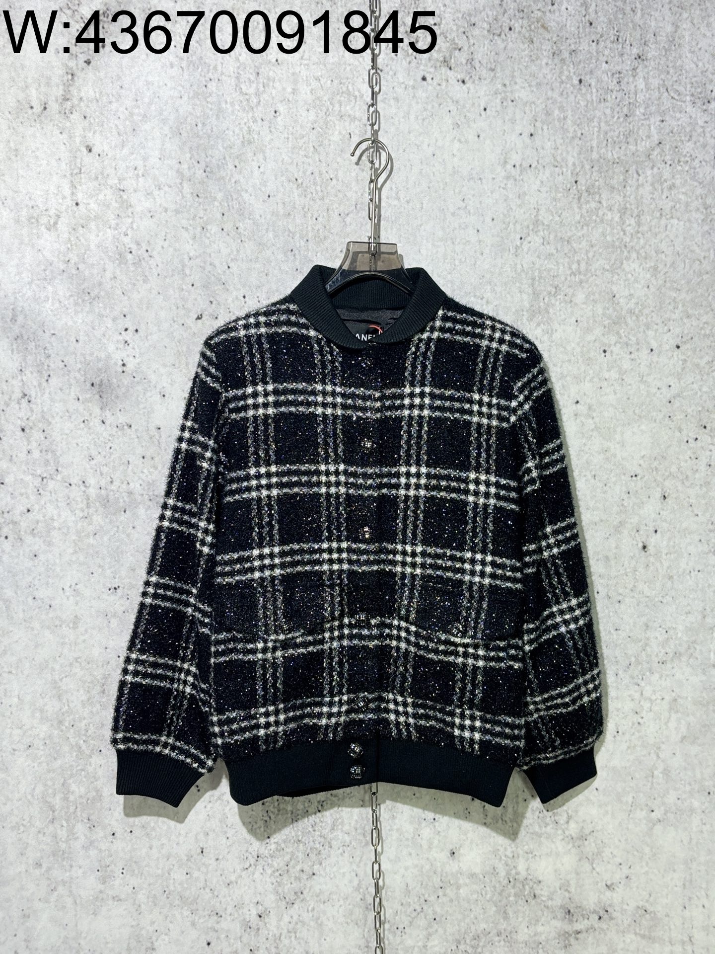 [사슬공장] 샤넬 체크 카라넥 자켓 블랙