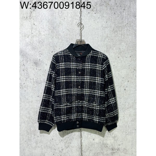 [사슬공장] 샤넬 체크 카라넥 자켓 블랙