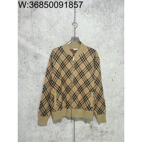 [사슬공장] 버버리 SS24 캐시미어 체크 지퍼 가디건 카키