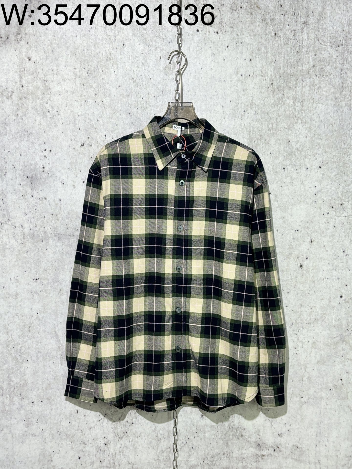 [사슬공장] 로에베 SS25  체크 배색 긴팔 셔츠 그린