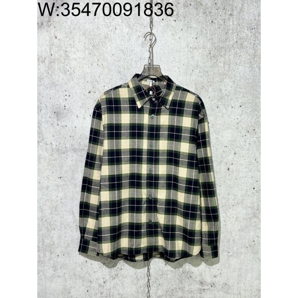 [사슬공장] 로에베 SS25  체크 배색 긴팔 셔츠 그린