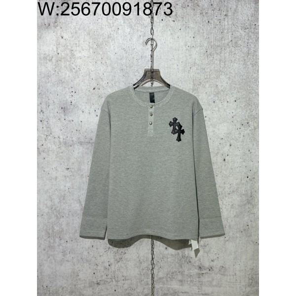 [사슬공장] 크롬하츠 검정 십자가 와플 긴팔티 그레이