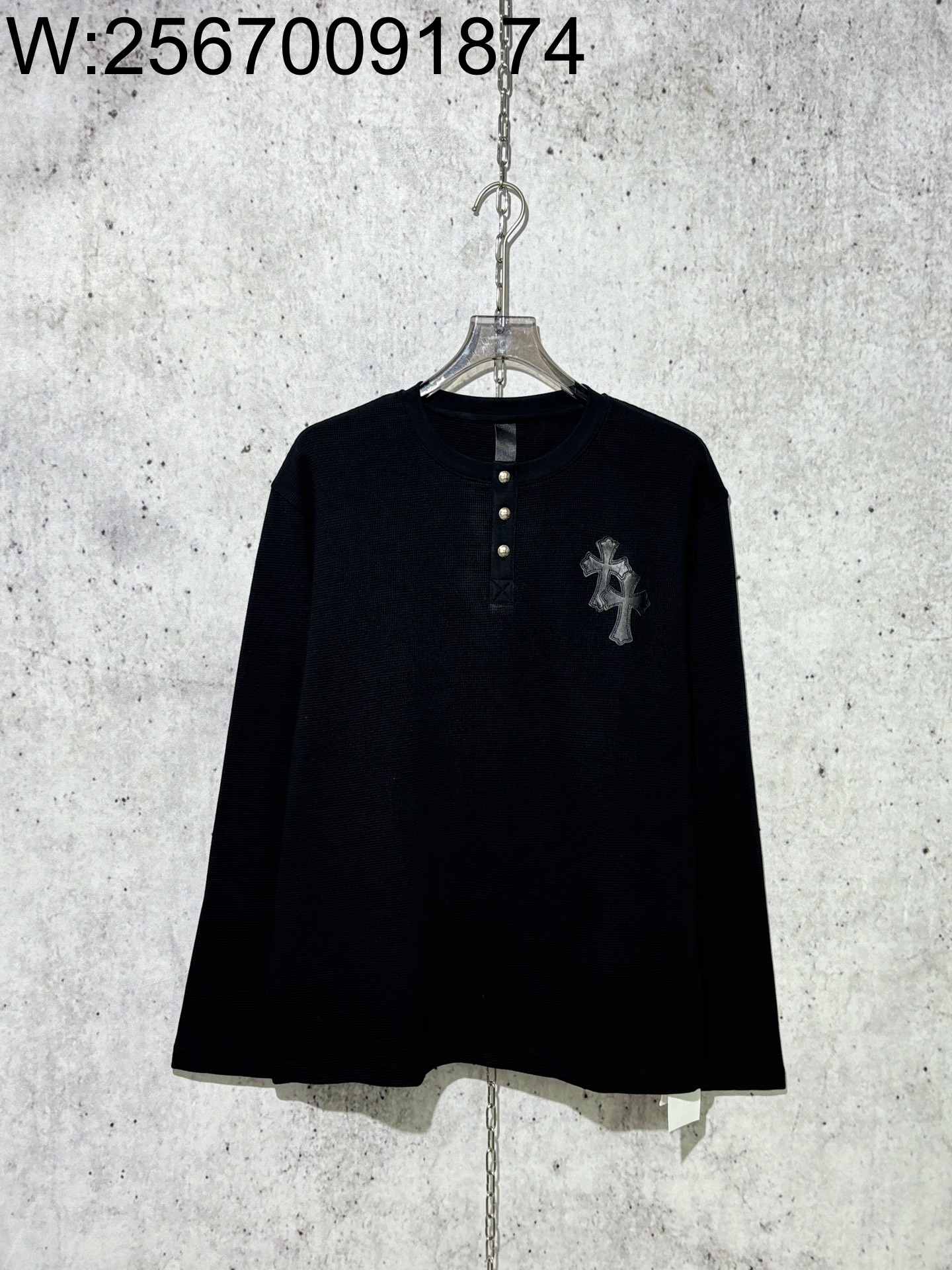 [사슬공장] 크롬하츠 검정 십자가 와플 긴팔티 블랙