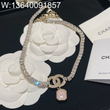 AGG 샤넬 핑크 펜던트 큐빅 체인 목걸이