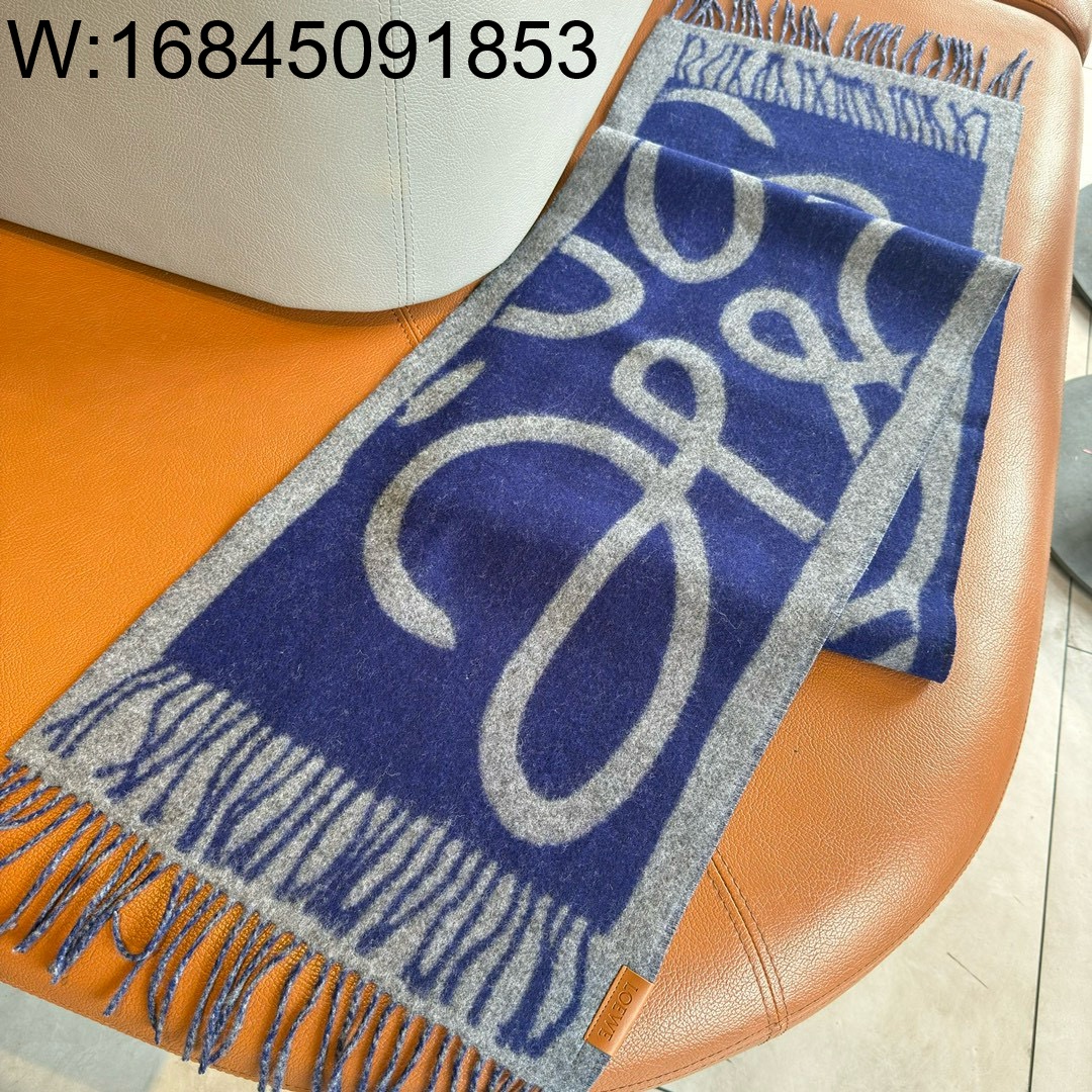 AGG 로에베 아나그램 자카드 태슬 스카프 블루