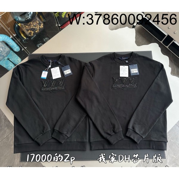 V공장 루이비통 구슬 LV 모노그램 단색 맨투맨 블랙