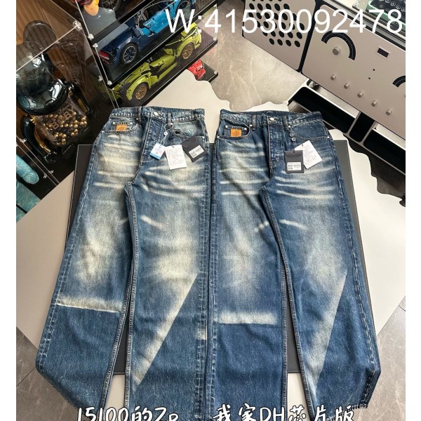 V공장 루이비통 모노그램 패치 워싱 청바지 블루