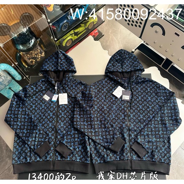 V공장 루이비통 올 오버 블루 로고 후드집업 블루 블랙