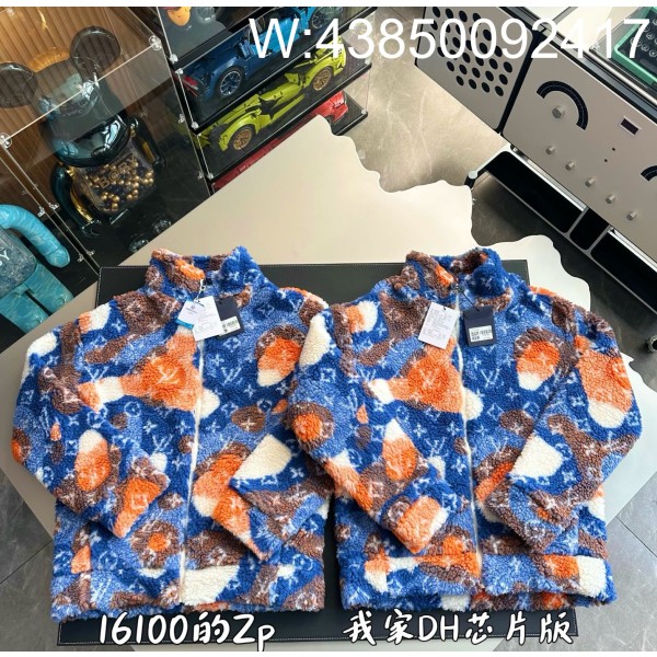 V공장 루이비통 올 오버 로고 플리스 자켓 블루 오랜지