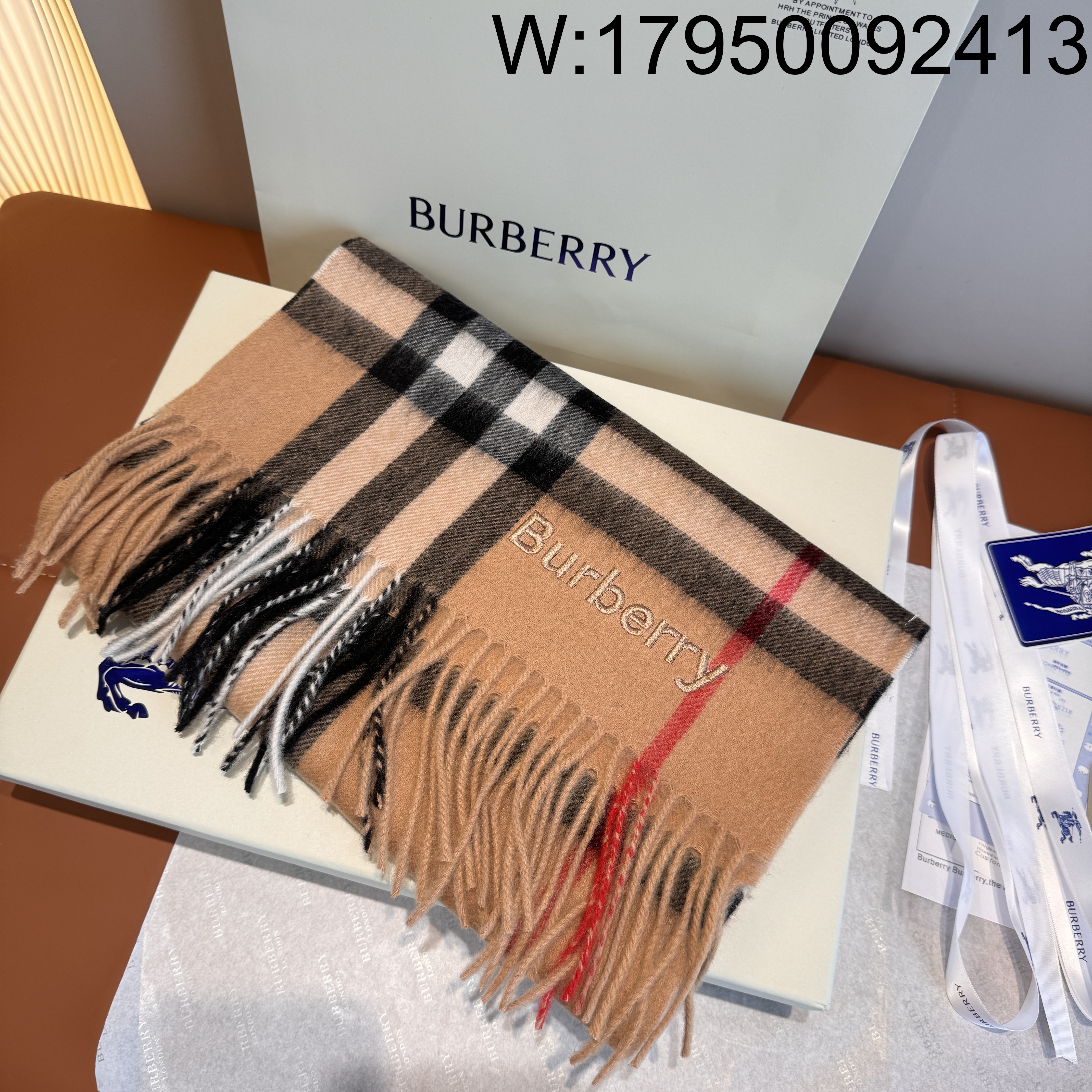 AGG 버버리 클래식 체크 캐시미어 스카프 카키