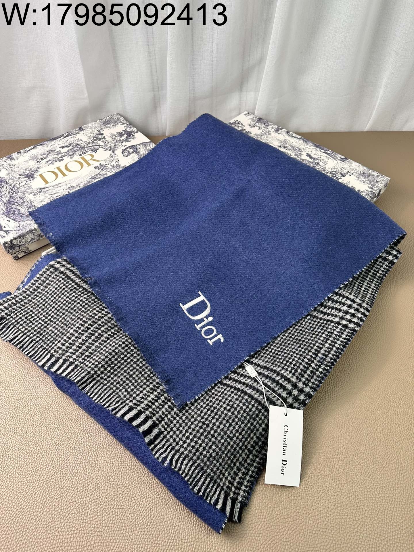 AGG 디올 모노그램 자수 양면 캐시미어 혼방 스카프 180*55cm