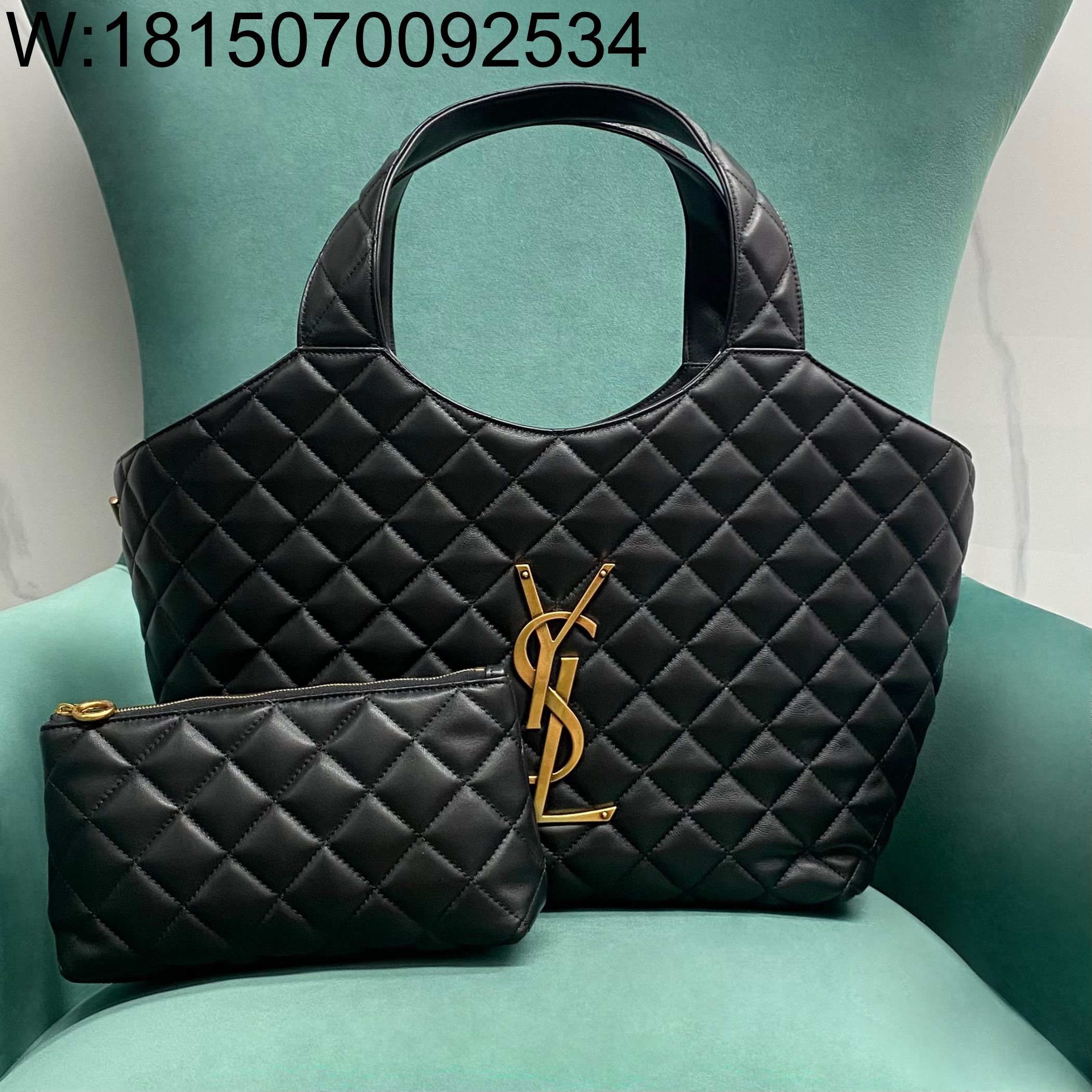 Pomegrante 생로랑 미디엄 퀼팅 나파 블랙 858191 30*15cm