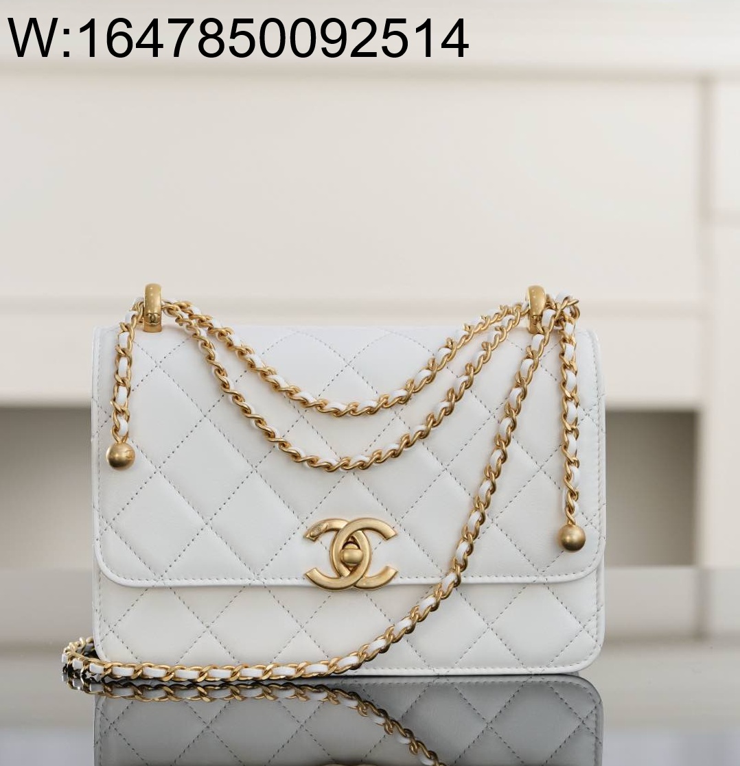 [JD] 샤넬 25S 볼 체인 지갑 카프스킨 골드 메탈 화이트14.5*22*8cm