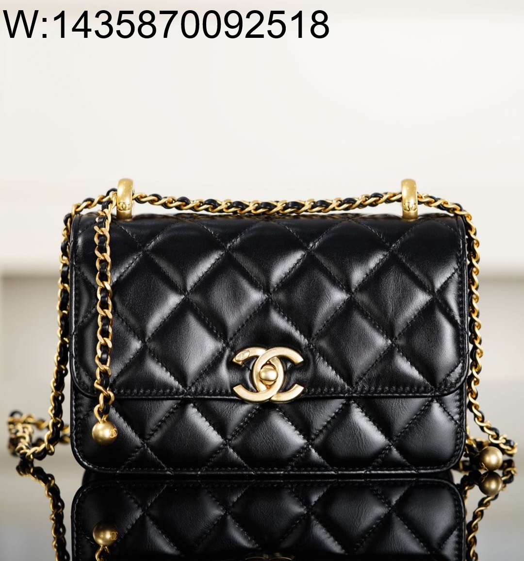 [JD] 샤넬 24C 볼 체인 지갑 카프스킨 골드 메탈 블랙 12*19*8cm