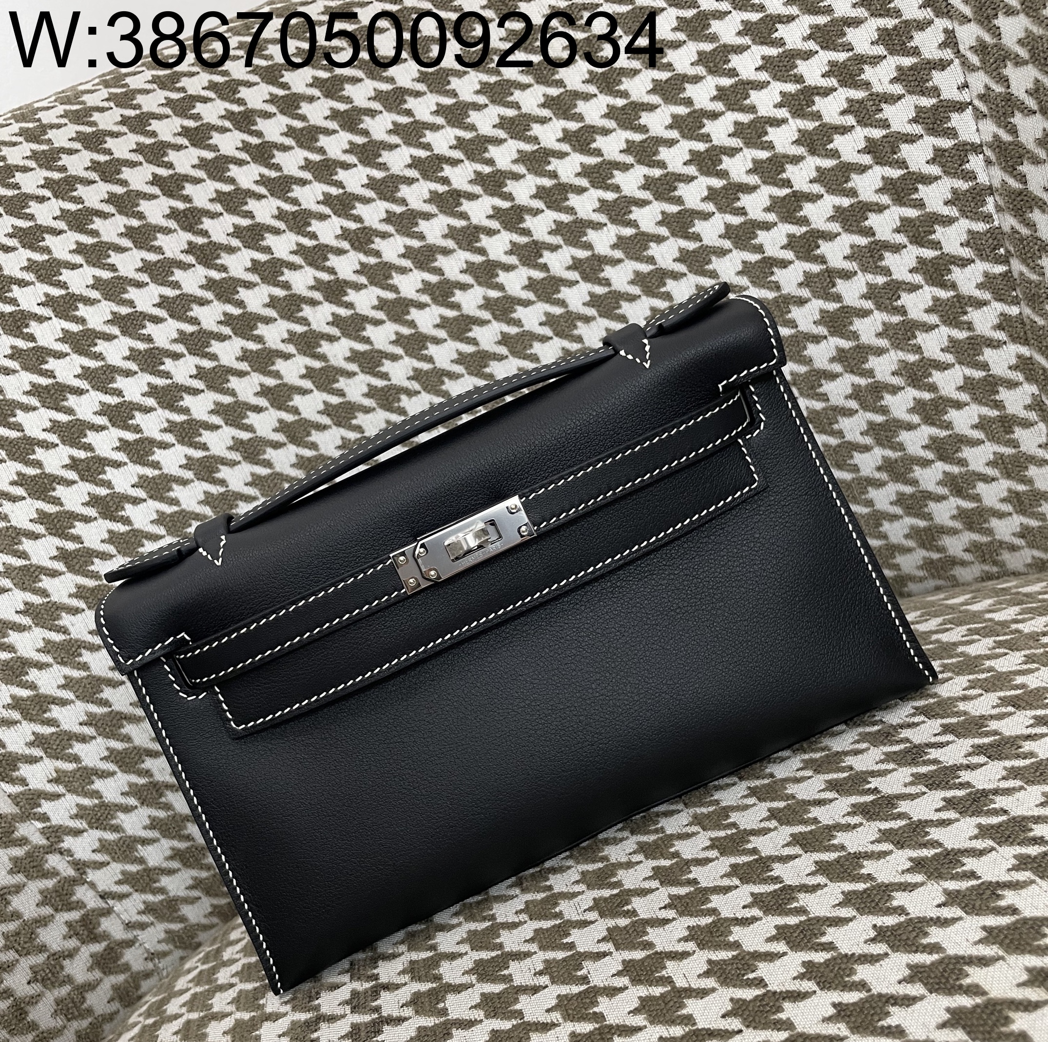 [장인의집] 에르메스 켈리 22 은장 블랙 흰색 실 swift