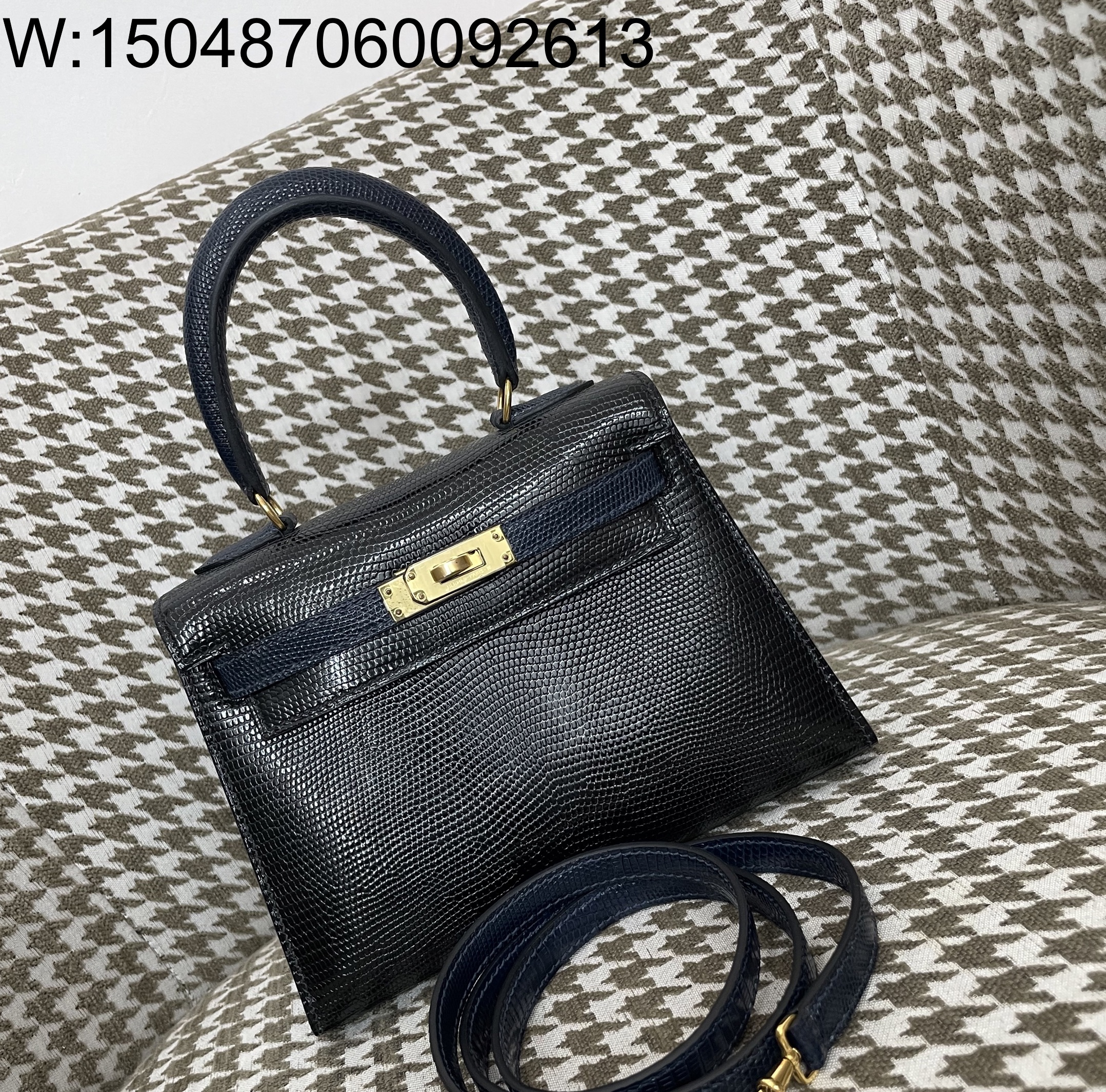 [장인의집] 에르메스 켈리 금장 네이비 블랙 도마뱀 가죽