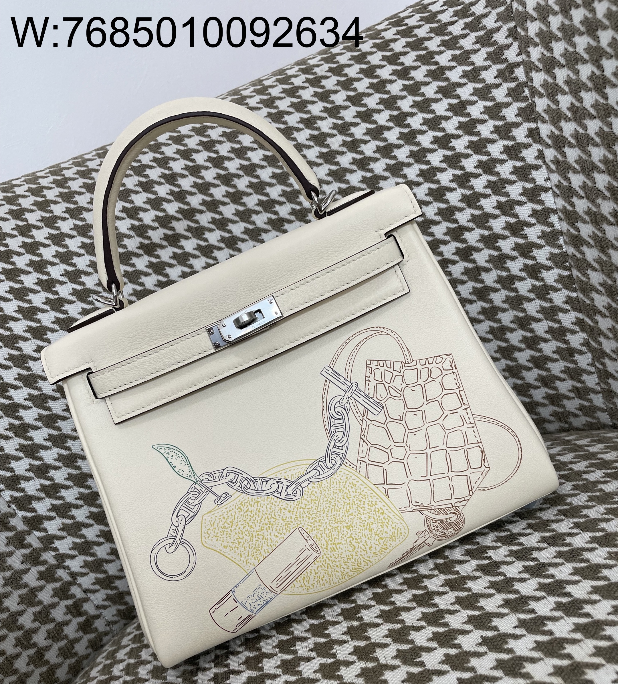 [장인의집] 에르메스 켈리 25 은장 아이보리 프린트 swift